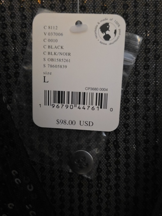 Black Sequin Button-Front Ruched Blouse - Picture 6 of 6